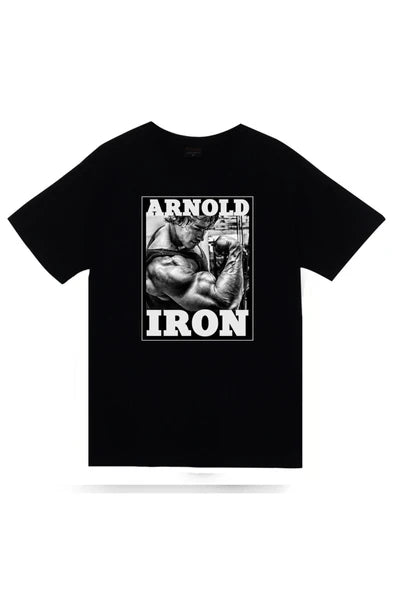 fame-stoned  Gym, Fitness, Vucüt Geliştirme, Arnold Schwarzenegger Baskılı Unisex %100 Pamuk Siyah T-shirt