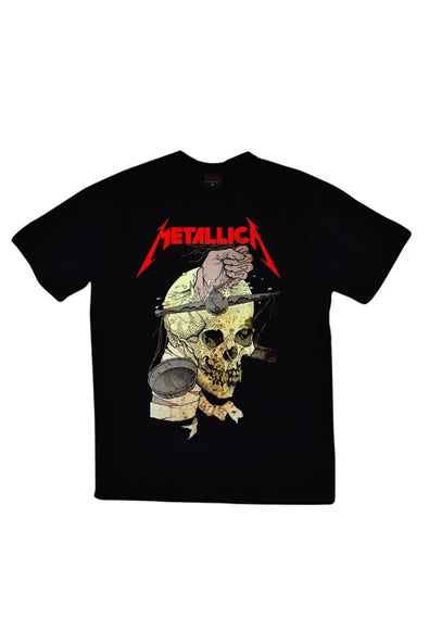 fame-stoned  Metallica Baskılı Unisex %100 Pamuk Siyah T-shirt