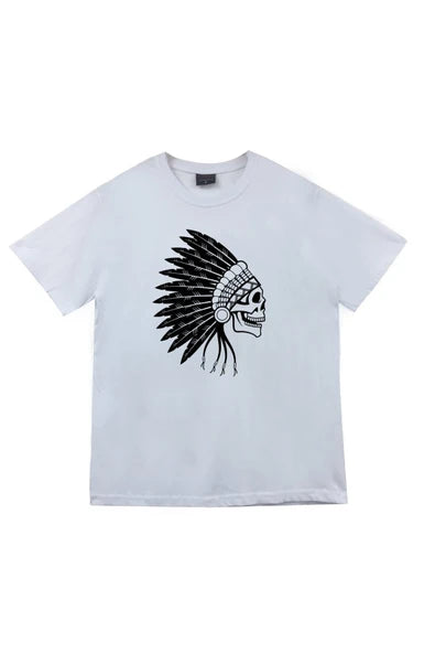 fame-stoned  Kızılderili Baskılı Unisex %100 Pamuk Mavi T-shirt
