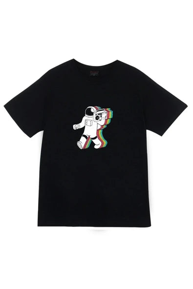 fame-stoned  Unisex Siyah Astronot Baskılı T-shirt