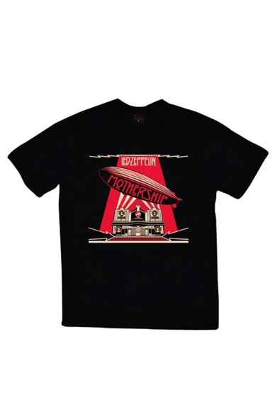 fame-stoned  Led Zeppelin Baskılı Unisex %100 Pamuk Siyah T-shirt