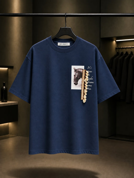 Zamanın Kıymeti Oversize Tişört – Lacivert ön
