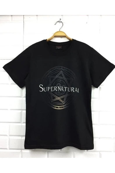 fame-stoned  Supernatural Baskılı Unisex %100 Pamuk Siyah T-shirt