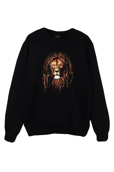 Aslan Rasta orgulu (dreadlock) baskılı siyah sweatshirt