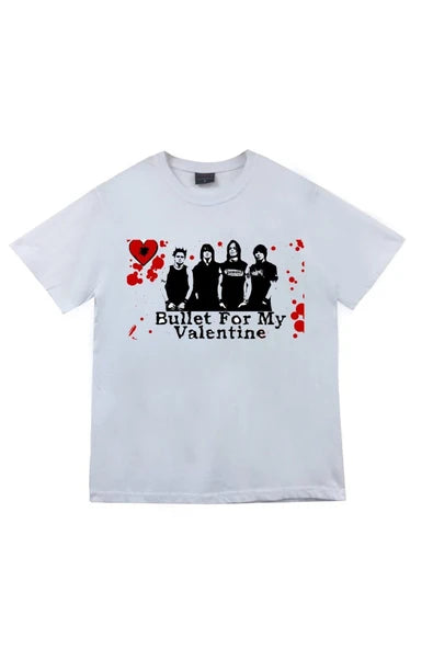 fame-stoned Bullet For My Valentine Baskılı Unisex %100 Pamuk Beyaz T-shirt