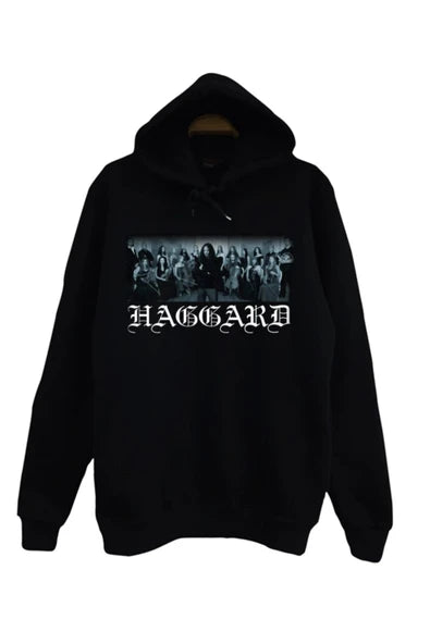 Haggard Topluluk fotoğrafı ve gotik baskılı siyah kapüşonlu sweatshirt