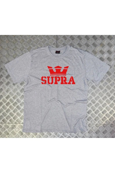 fame-stoned  Unisex Gri Supra Baskılı T-shirt