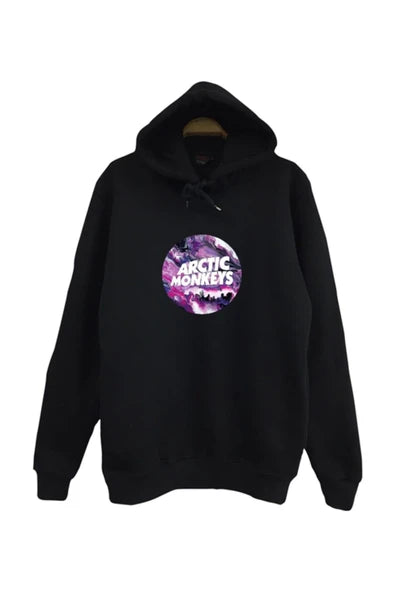 fame-stoned Arctic Monkeys Baskılı Kapüşonlu %100 Pamuk Siyah Sweatshirt