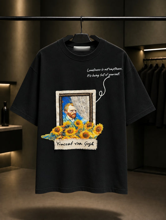 Van Gogh Ayçiçekleri Oversize Tişört – Siyah arka