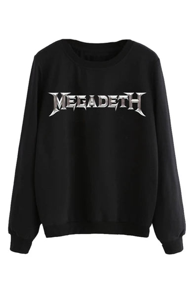 Megadeth Metalik yazı logosu baskılı siyah sweatshirt