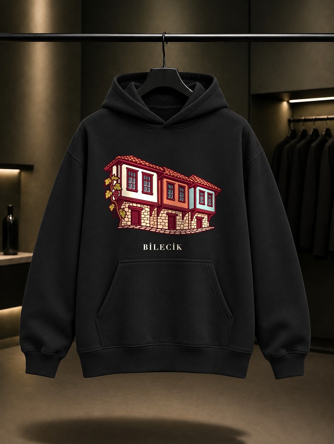 Bilecik Osmaneli Evleri Kapüşonlu Sweatshirt – Siyah