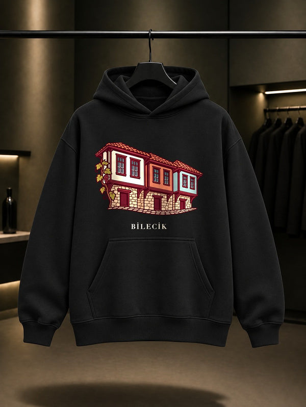 Bilecik Osmaneli Evleri Kapüşonlu Sweatshirt – Siyah