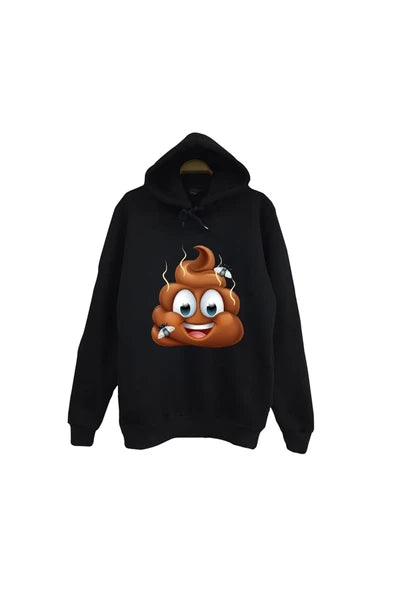 Kaka - Dışkı - Bok emojisi (poop emoji) baskılı siyah kapüşonlu sweatshirt