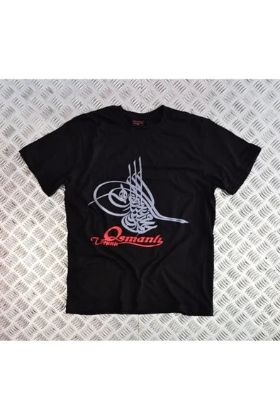 fame-stoned  Unisex Siyah Osmanlı Tuğrası Baskılı T-shirt