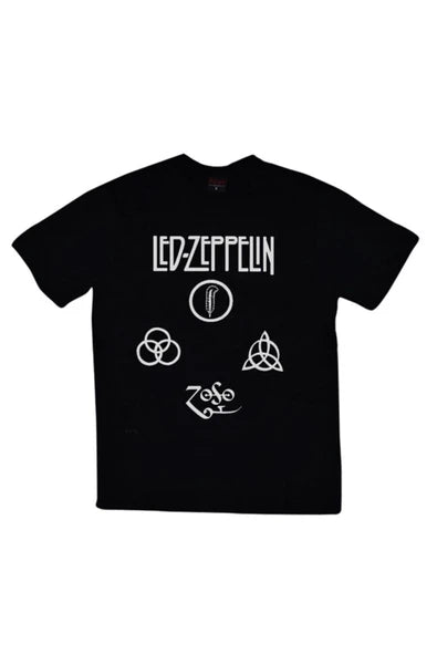 fame-stoned  Led Zeppelin Baskılı Unisex %100 Pamuk Siyah T-shirt