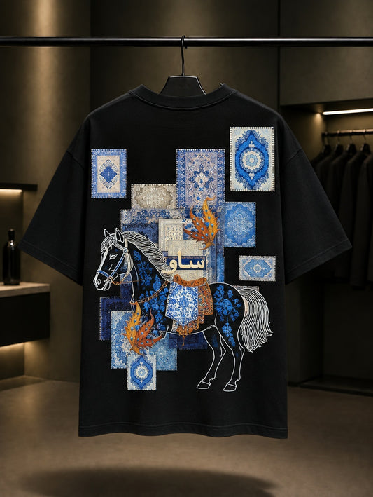 Çini Atı Oversize Tişört – Siyah arka