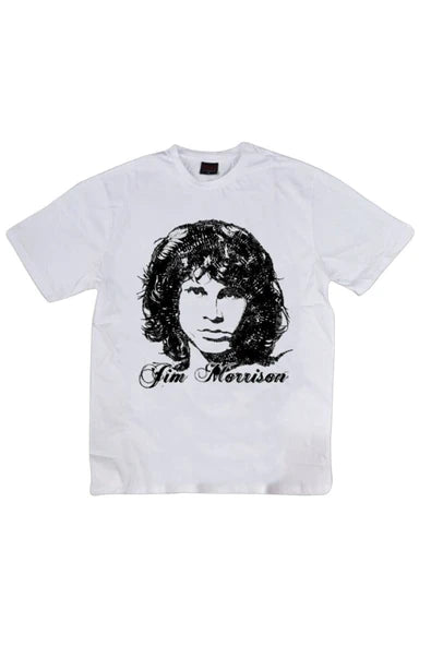 The Doors Jim Morrison çizgisel portre baskılı beyaz tişört