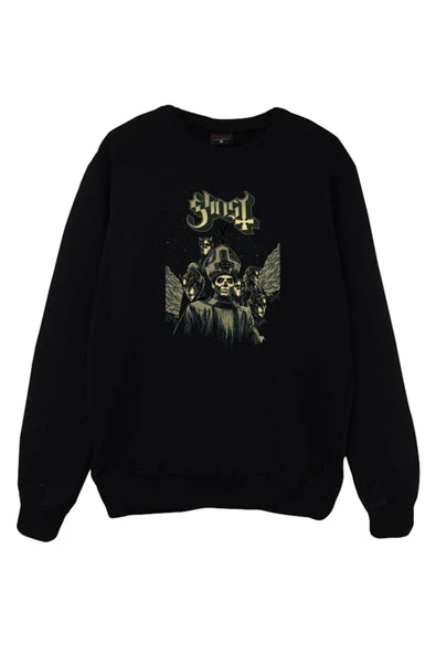 Ghost Logo ve kanatlı Papa baskılı siyah sweatshirt