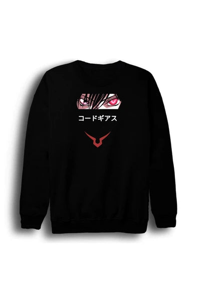 fame-stoned Lelouch Lamperouge - Code Geass - Anime Baskılı Unisex %100 Pamuk Siyah Bisiklet Yaka Sweatshirt