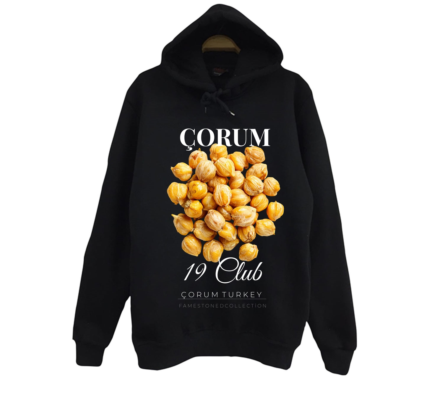Çorum - 19 - Leblebi - Hattuşa - Şehir Baskılı Unisex %100 Pamuk Siyah Kapüşonlu Sweatshirt