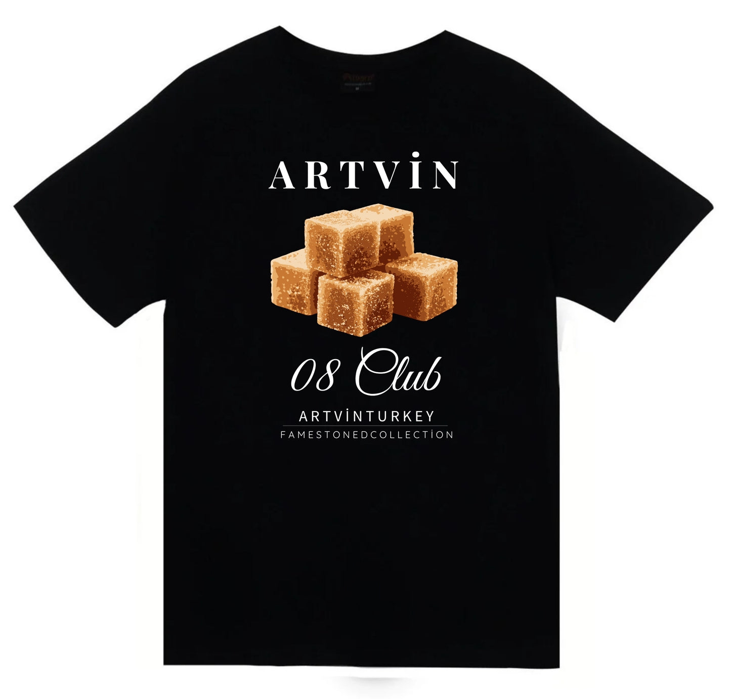 Artvin - 08 - Küp Şekeri - Şehir Baskılı Unisex %100 Pamuk Siyah T-shirt