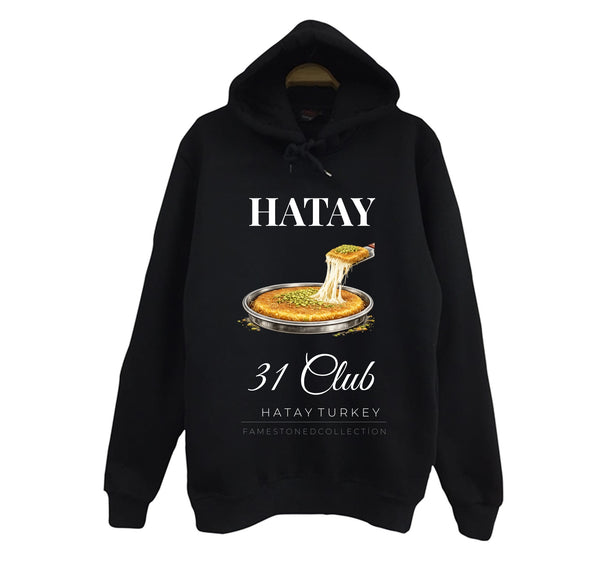Hatay - 31 - Künefe - Mozaik - Şehir baskılı siyah kapüşonlu sweatshirt