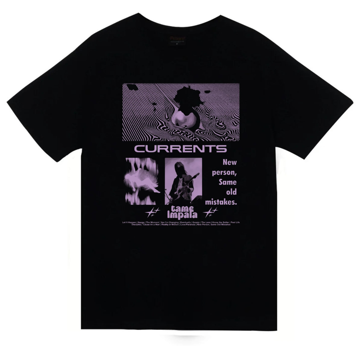 Tame Impala Müzik Grubu - Currents Baskılı Unisex %100 Pamuk Siyah T-shirt