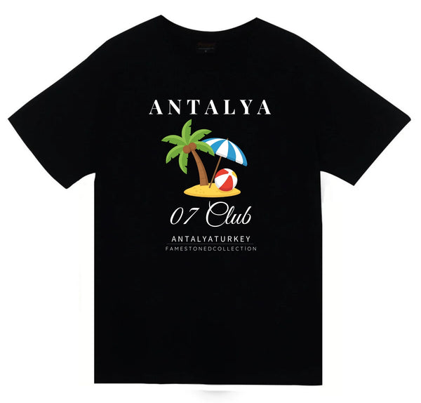 Antalya 07 Beach - Sahil - Deniz - Plaj - Yaz Tatili - Şehir baskılı siyah tişört