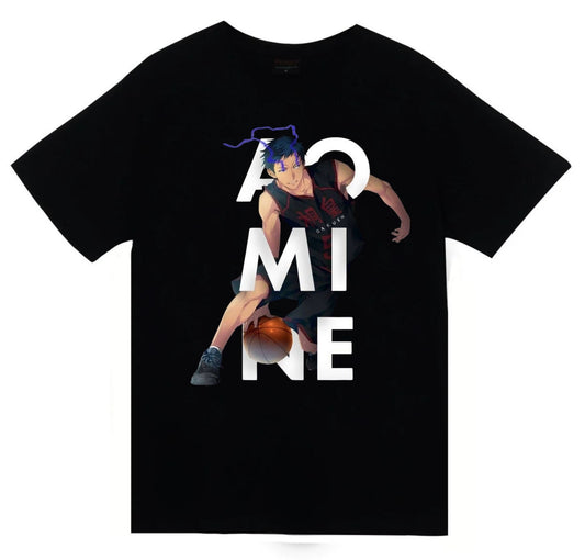 Kuroko no Basket - Daiki Aomine - Anime Baskılı Unisex %100 Pamuk Siyah T-shirt