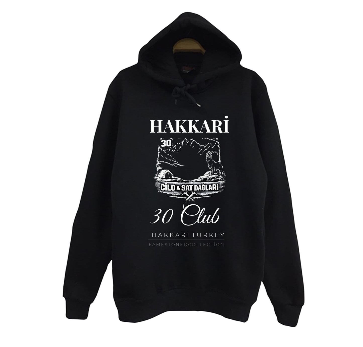 Hakkâri - 30 - Cilo - Sat - Şehir Baskılı Unisex %100 Pamuk Siyah Kapüşonlu Sweatshirt