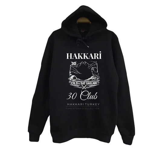Hakkâri - 30 - Cilo - Sat - Şehir Baskılı Unisex %100 Pamuk Siyah Kapüşonlu Sweatshirt