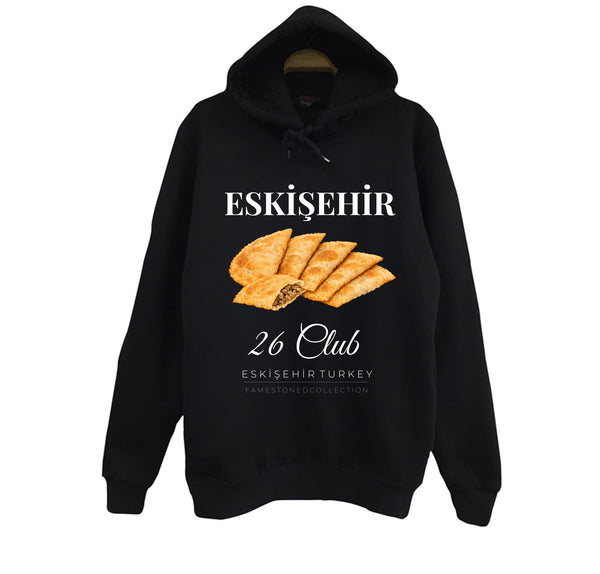 Eskişehir 26 Odunpazarı - Lületaşı - Şehir baskılı siyah kapüşonlu sweatshirt