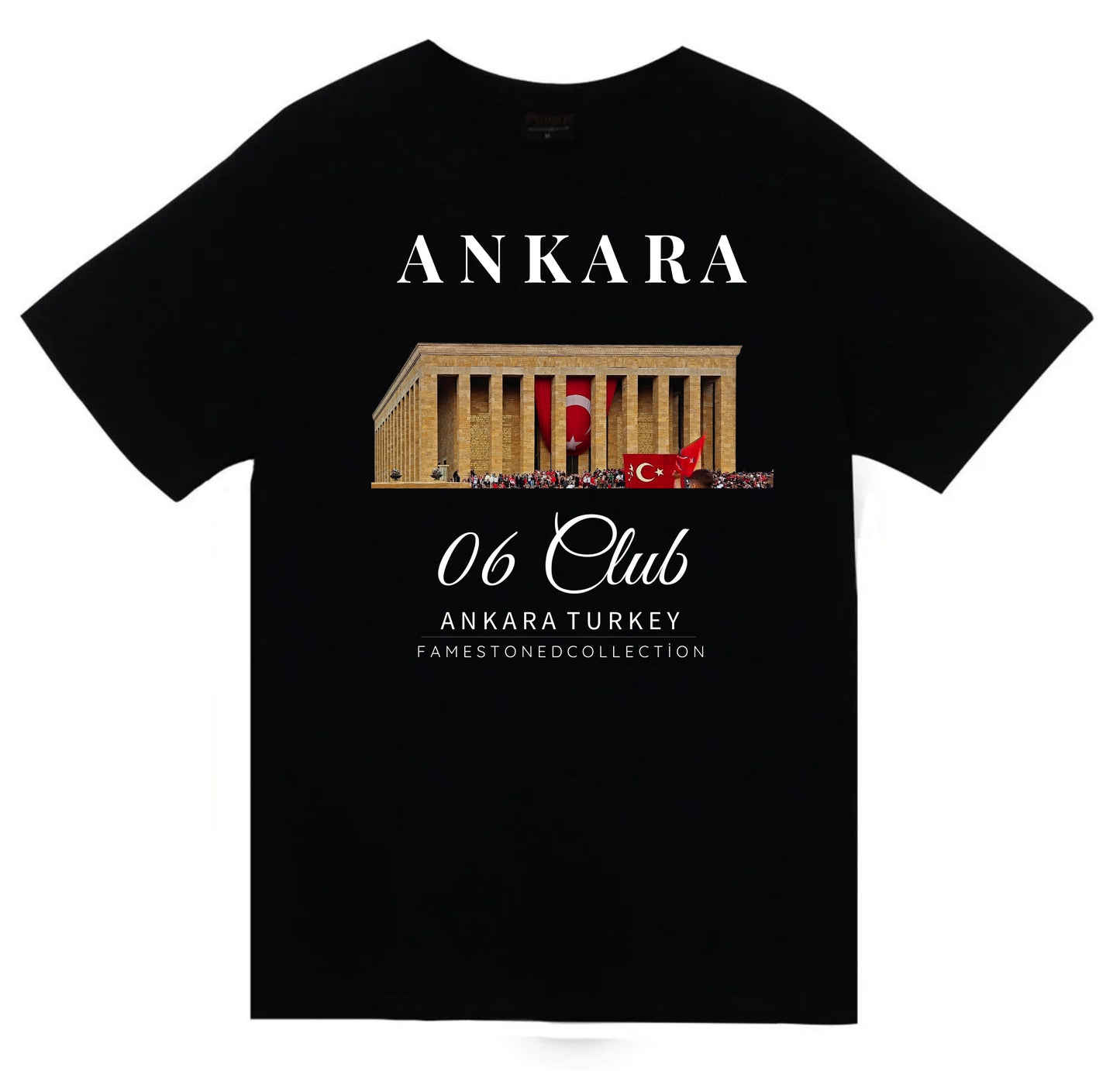 Ankara - 06 - Anıtkabir - Atatürk - Türk Bayrağı - Şehir Baskılı Unisex %100 Pamuk Siyah T-shirt