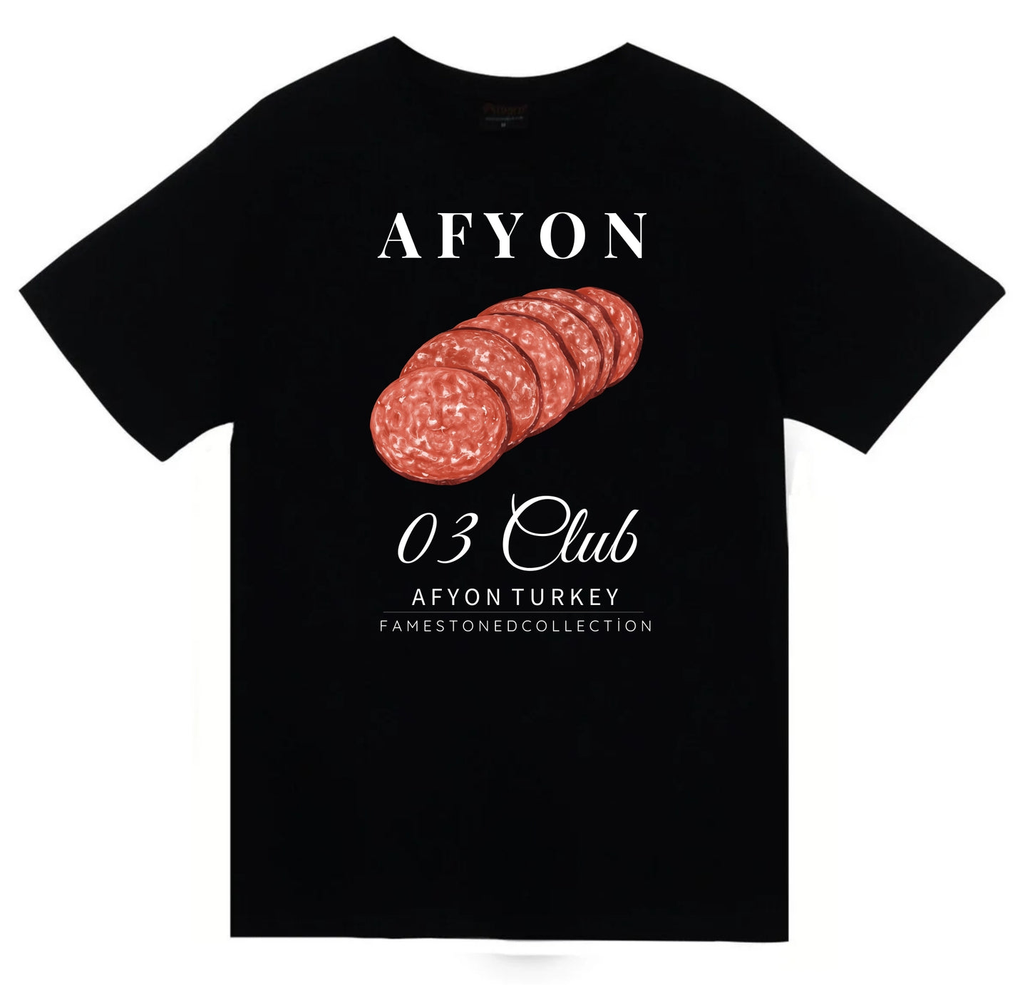 Afyon - 03 - Sucuk- Şehir Baskılı Unisex %100 Pamuk Siyah T-shirt
