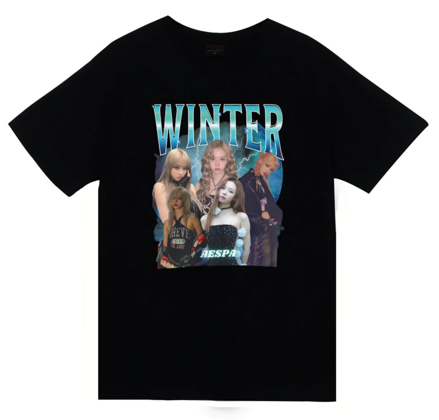 Aespa - Winter - K-Pop Baskılı Unisex %100 Pamuk Siyah T-shirt