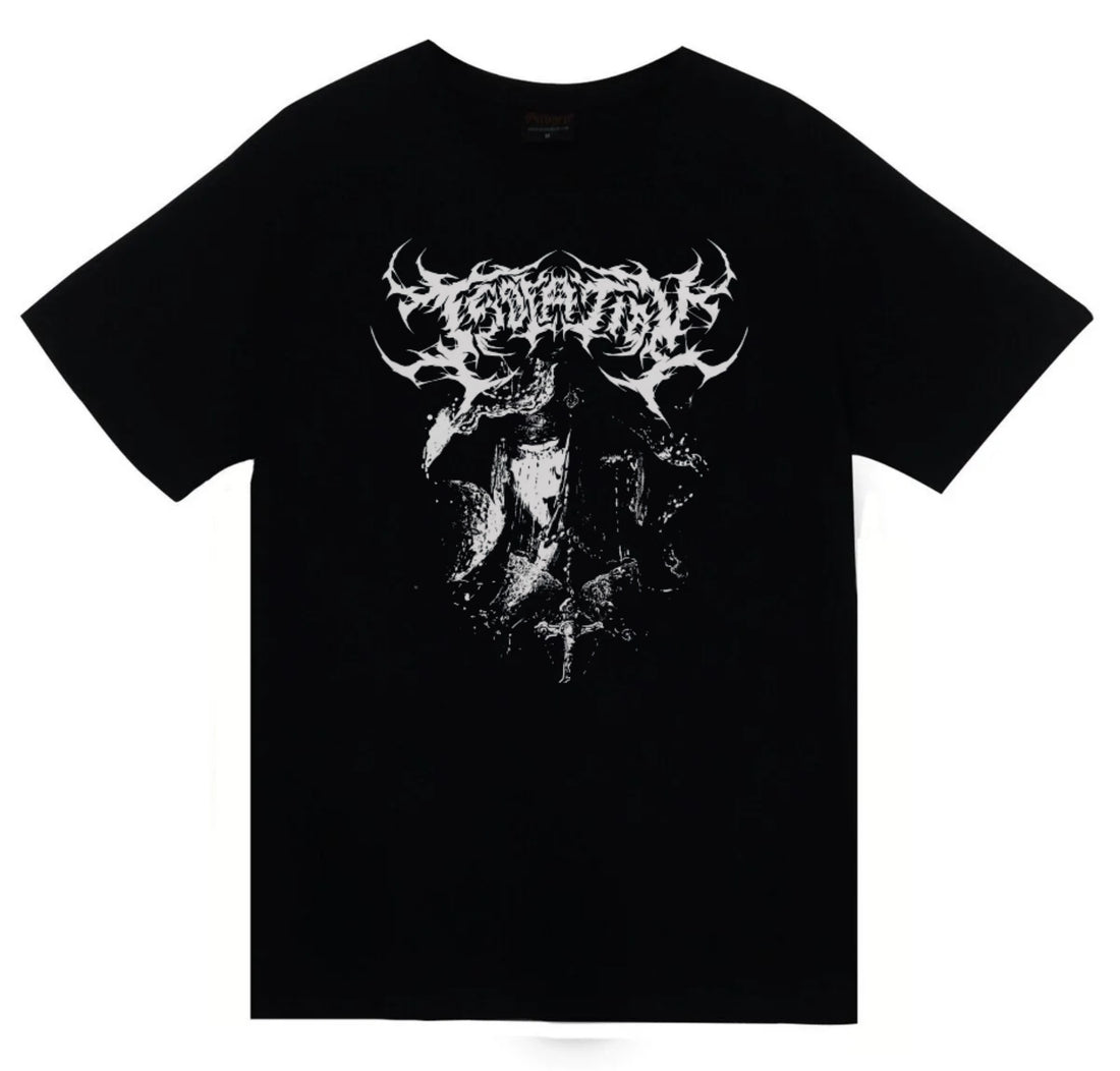 Gothic Black metal tarzı dikenli baskılı siyah tişört