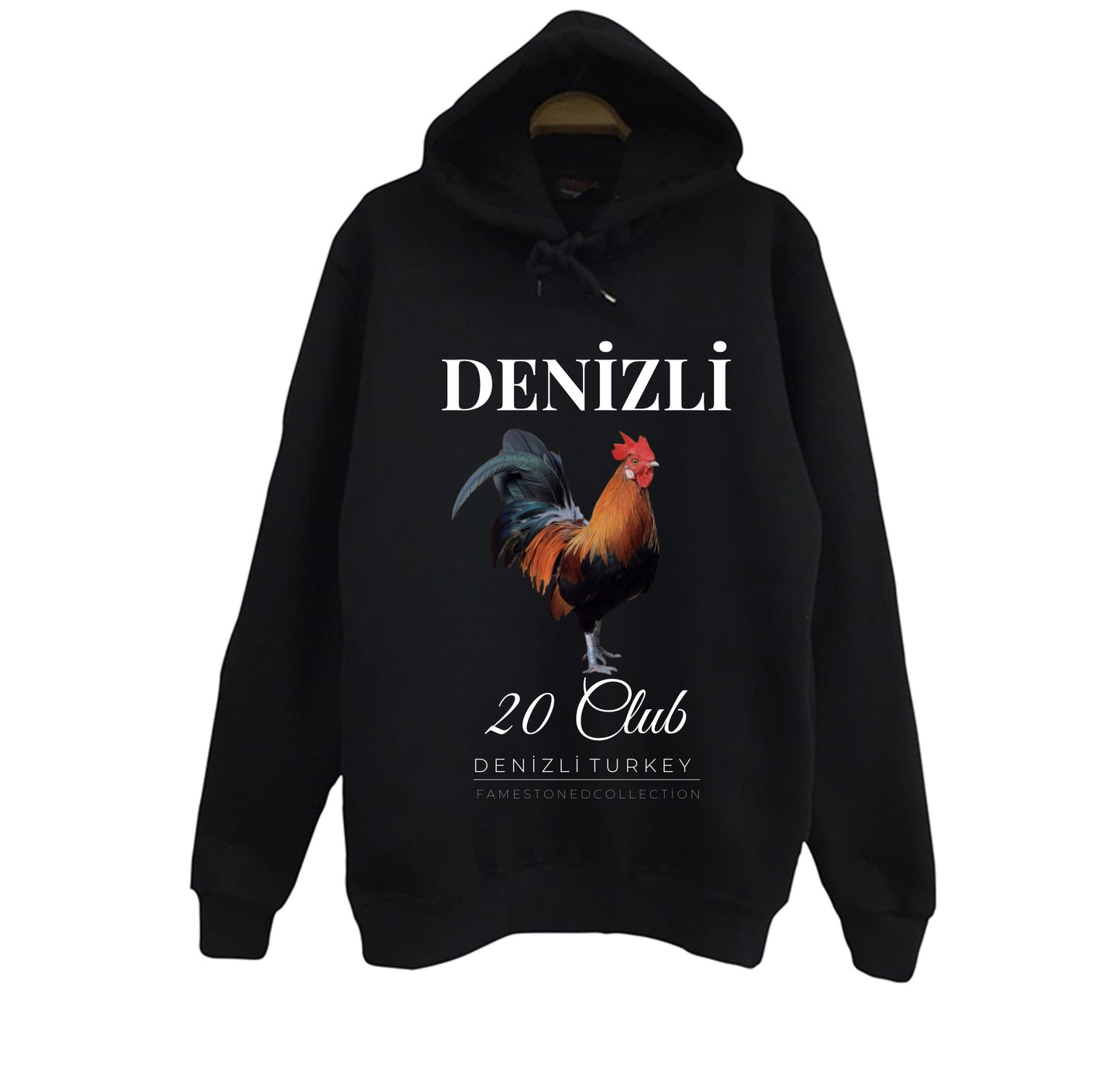 Denizli - 20 - Pamukkale - Horoz - Şehir Baskılı Unisex %100 Pamuk Siyah Kapüşonlu Sweatshirt