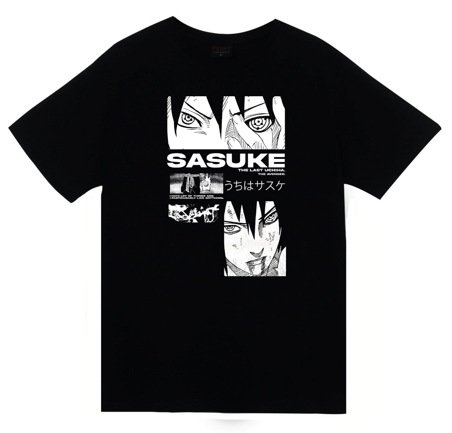 Naruto - Sasuke Uchiha - Anime Baskılı Unisex %100 Pamuk Siyah T-shirt