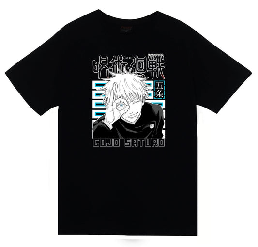 Jujutsu Kaisen Satoru Gojo Anime Baskılı Unisex %100 Pamuk Siyah T-shirt