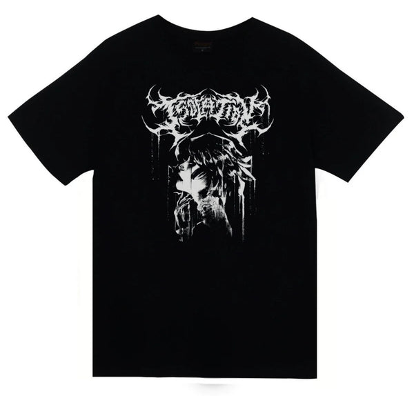Gothic Black metal tarzı okunması baskılı siyah tişört