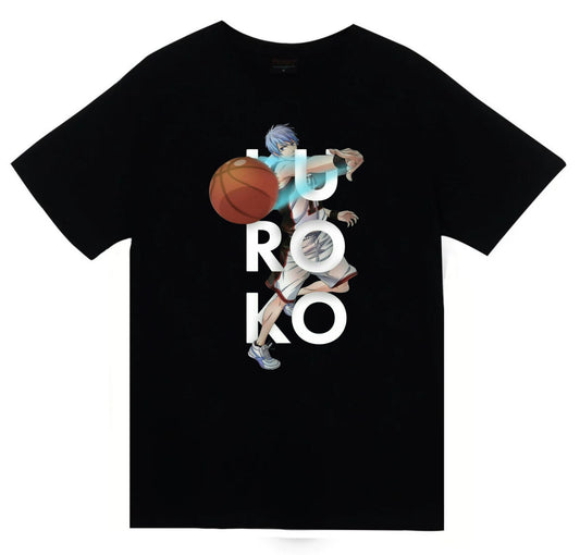 Kuroko no Basket - Tetsuya Kuroko - Anime Baskılı Unisex %100 Pamuk Siyah T-shirt