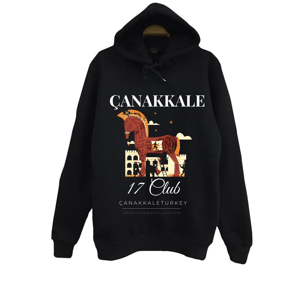 Çanakkale - 17 - Troya - Şehitlik - Şehir baskılı siyah kapüşonlu sweatshirt