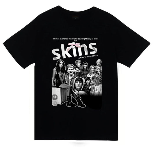 Skins - Dizi - Film Baskılı Unisex %100 Pamuk Siyah T-shirt