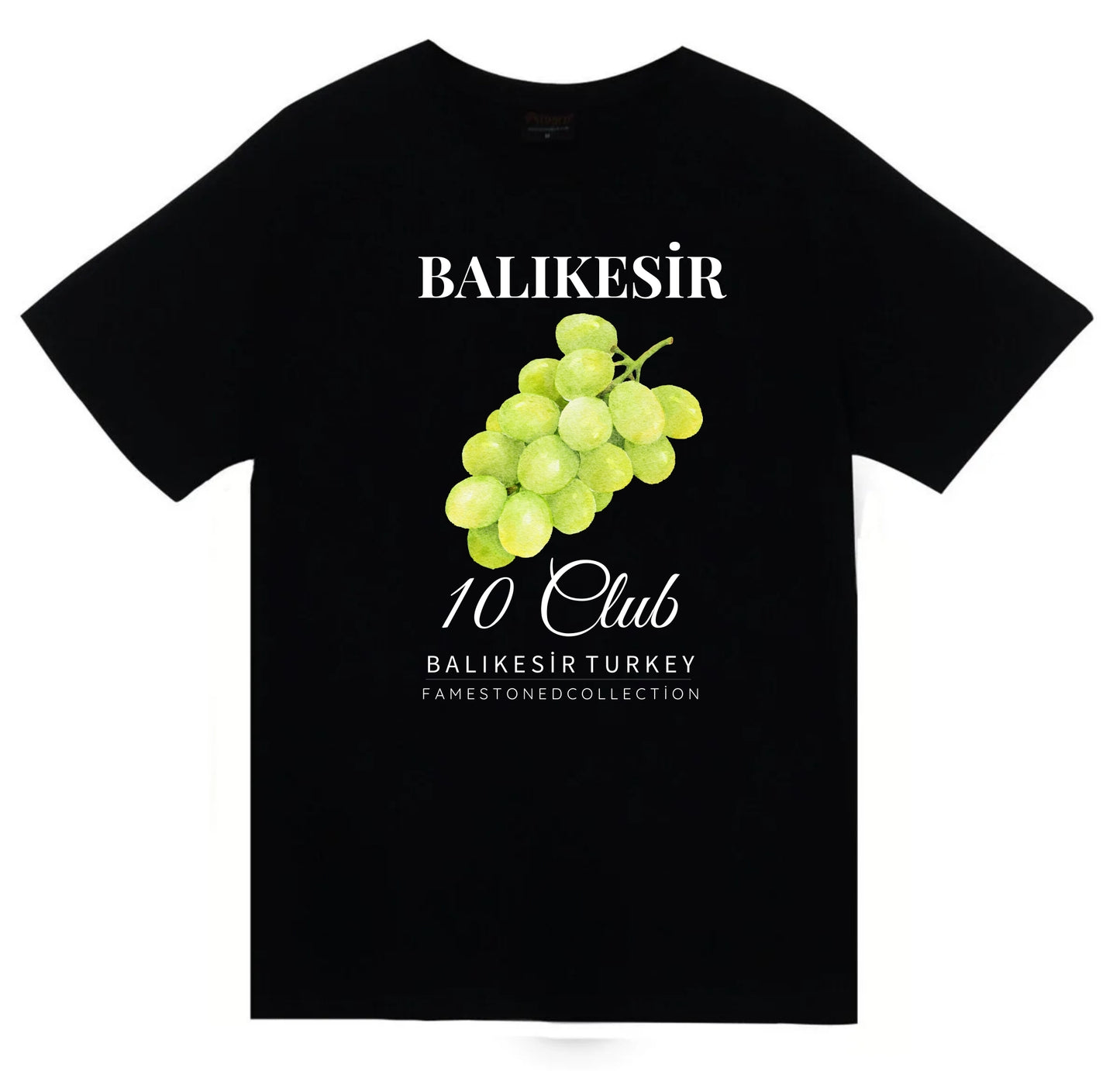 Balıkesir - 10 - Üzüm - Meyve - Sahil - Beach Şehir Baskılı Unisex %100 Pamuk Siyah T-shirt
