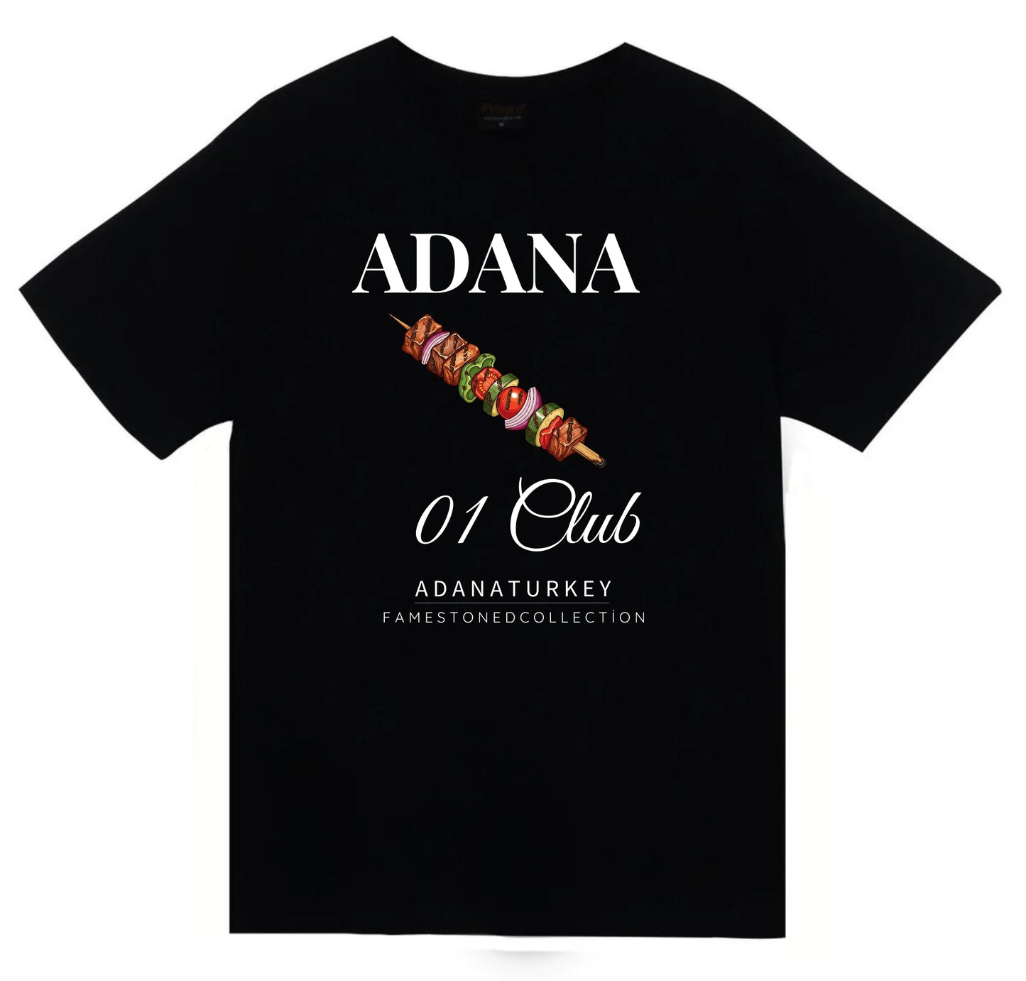 Adana - 01 - Kebap - Şehir Baskılı Unisex %100 Pamuk Siyah T-shirt