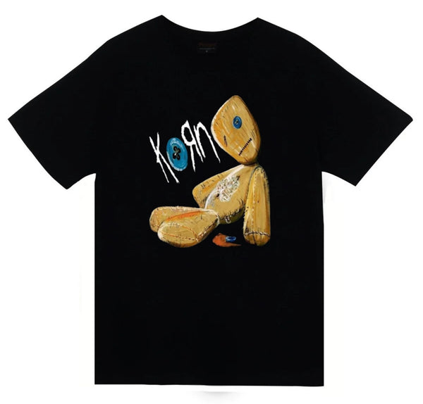 Korn - Band Issues albüm kapağı bez baskılı siyah tişört