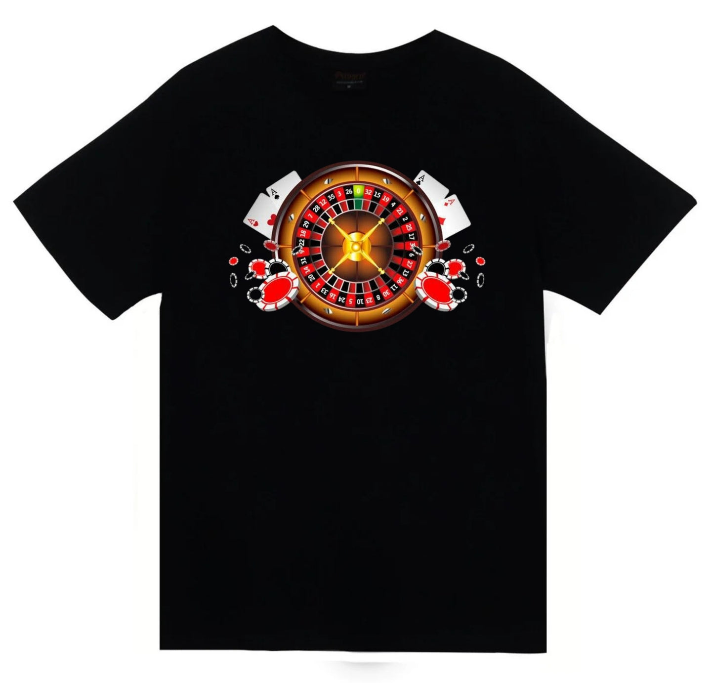 Rulet - Kumar - Kağıt - Oyun  - Zar - Casino Baskılı Unisex %100 Pamuk Siyah T-shirt