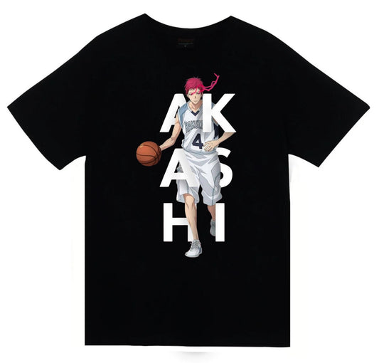 Kuroko no Basket - Seijūrō Akashi - Anime Baskılı Unisex %100 Pamuk Siyah T-shirt