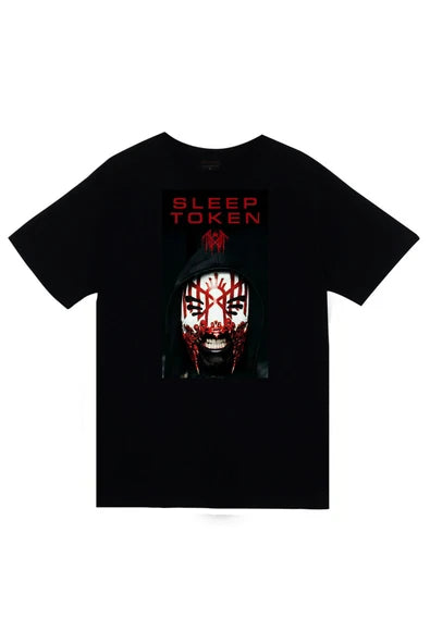 fame-stoned  Sleep Token Müzik Grubu Baskılı Unisex %100 Pamuk Siyah T-shirt