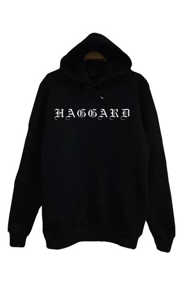 Haggard Gotik yazı logosu baskılı siyah kapüşonlu sweatshirt